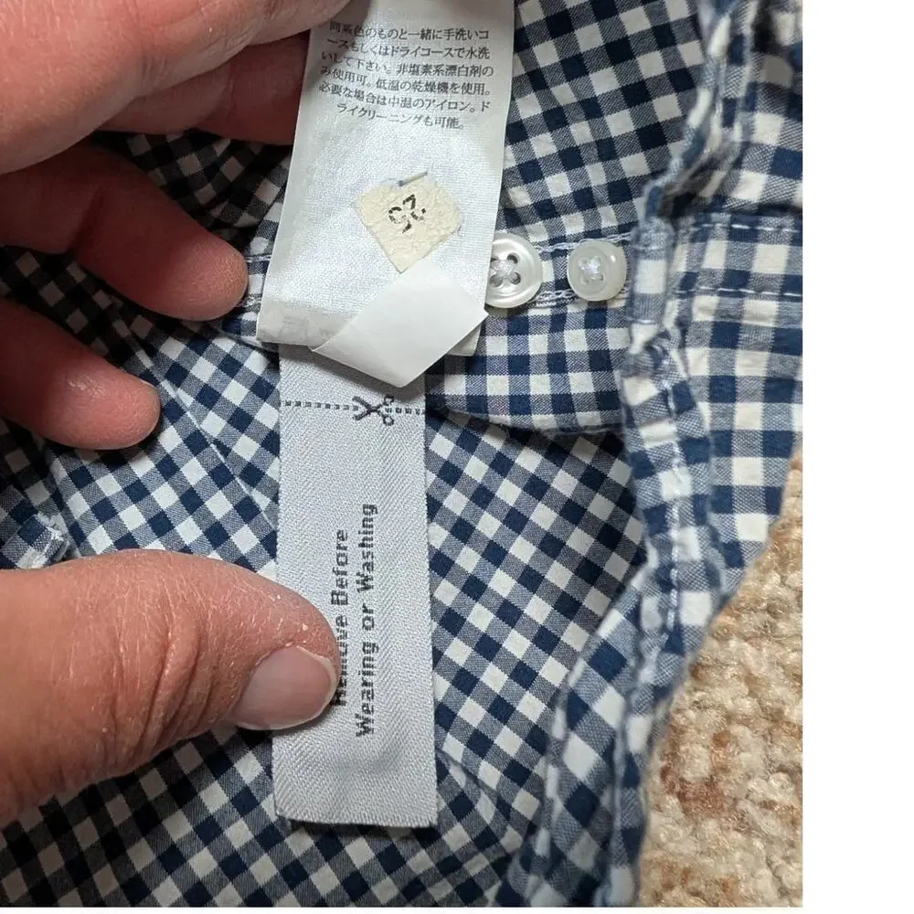 J. Crew Slim button up shirt, men's L, blue/white check pattern; Cotton Stretch